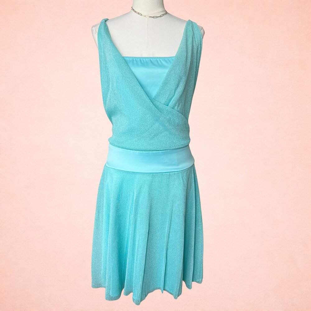Y2K Ice Blue Sparkle Wrap Midi Dress